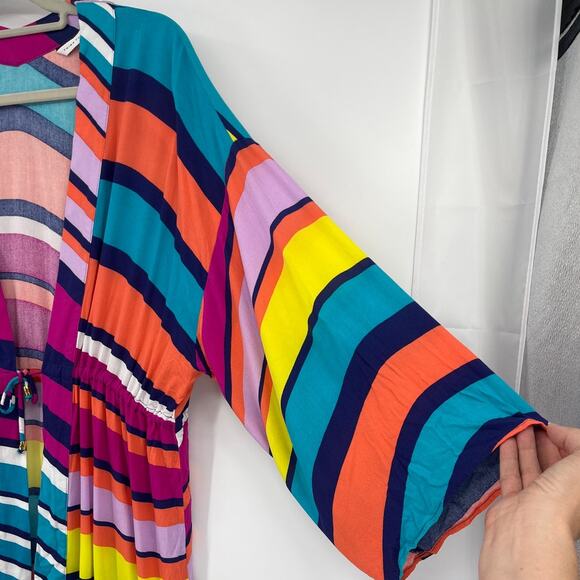 Trina Turk Catch A Wave Tie Front Kimono Swim Cover Up Robe Sz M Rainbow Resort - Picture 5 of 8